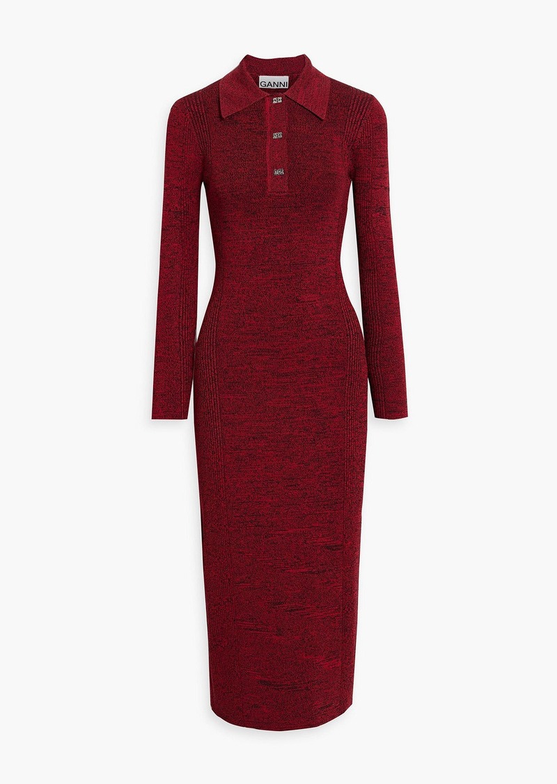 GANNI - Stretch-knit midi shirt dress - Red - L