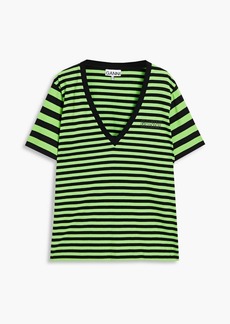 GANNI - Striped cotton-jersey T-shirt - Green - L
