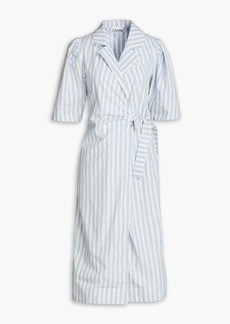 GANNI - Striped cotton-poplin midi wrap dress - Blue - DE 32