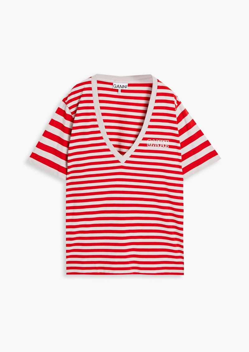 GANNI - Striped printed organic cotton-jersey T-shirt - Red - XXS