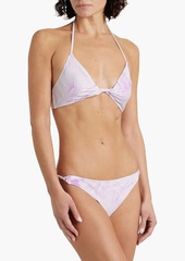 GANNI - Twist-front printed triangle bikini top - Purple - DE 40