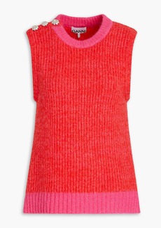 GANNI - Two-tone ribbed-knit vest - Red - S
