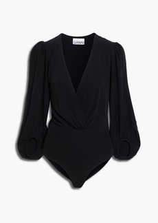 GANNI - Wrap-effect crepe and stretch-jersey bodysuit - Black - DE 36