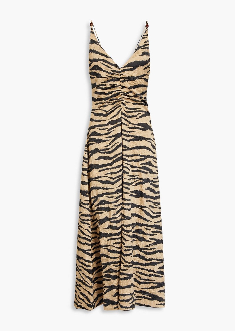 GANNI - Zebra-print crinkled-satin midi dress - Animal print - DE 38