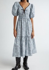 Ganni Abstract Print Organic Cotton Midi Dress