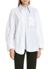 Ganni Asymmetrical Stripe Organic Cotton Shirt in Block Colour at Nordstrom