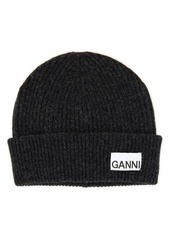 GANNI BEANIE HAT WITH LOGO