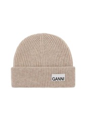 Ganni beanie hat with logo label