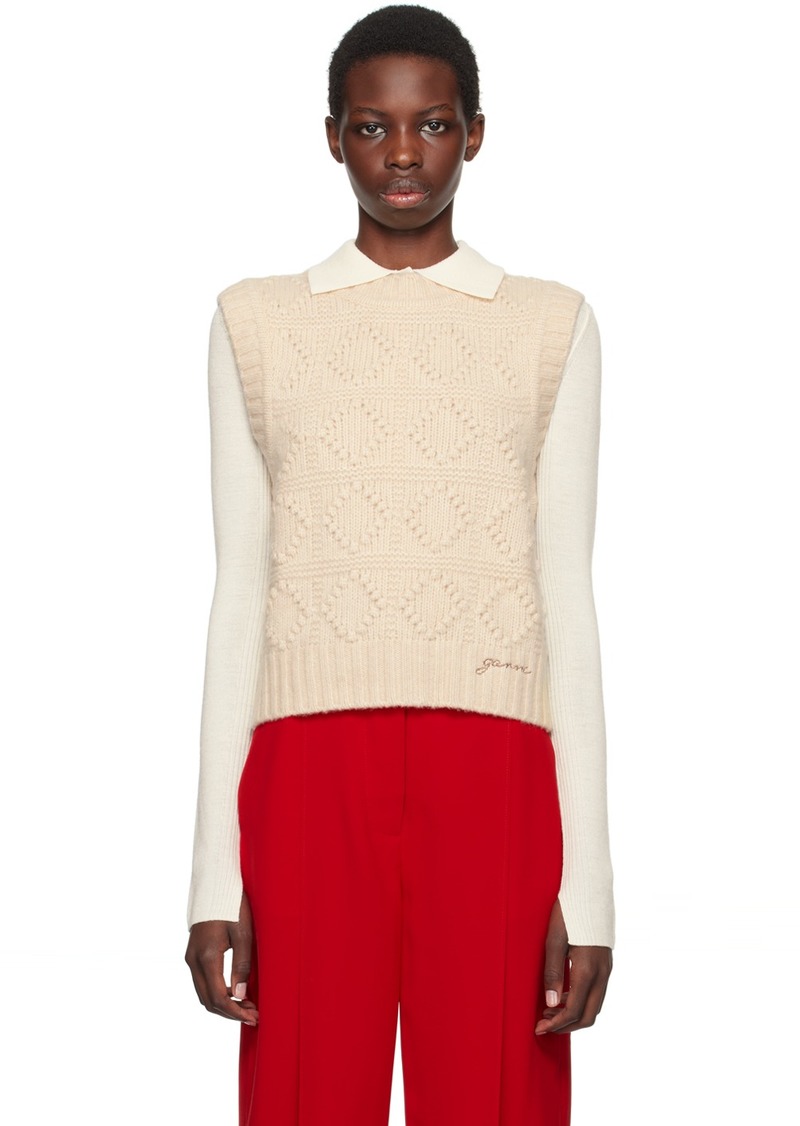 GANNI Beige Cable Knit Vest