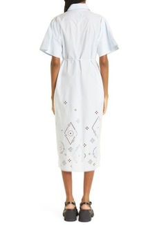 Ganni Belted Organic Cotton Broderie Anglaise Midi Shirtdress in Illusion Blue at Nordstrom