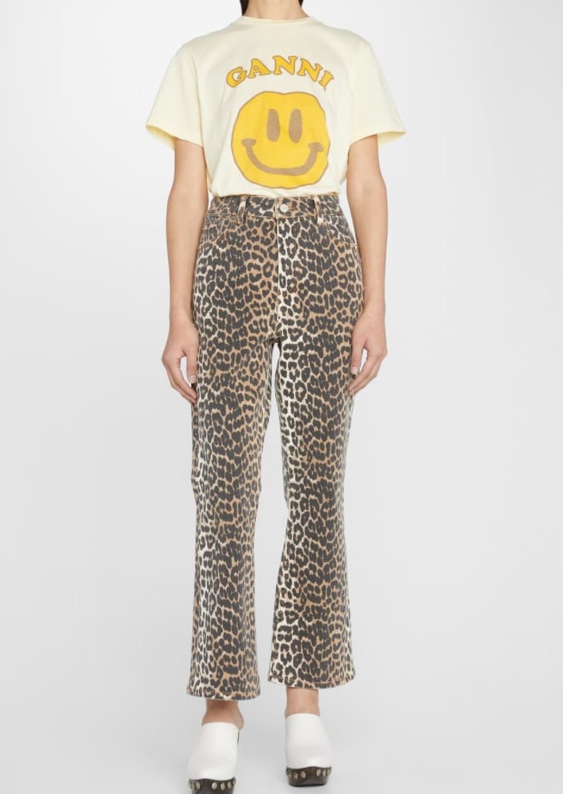 Ganni Betzy Leopard Cropped Bootcut Jeans