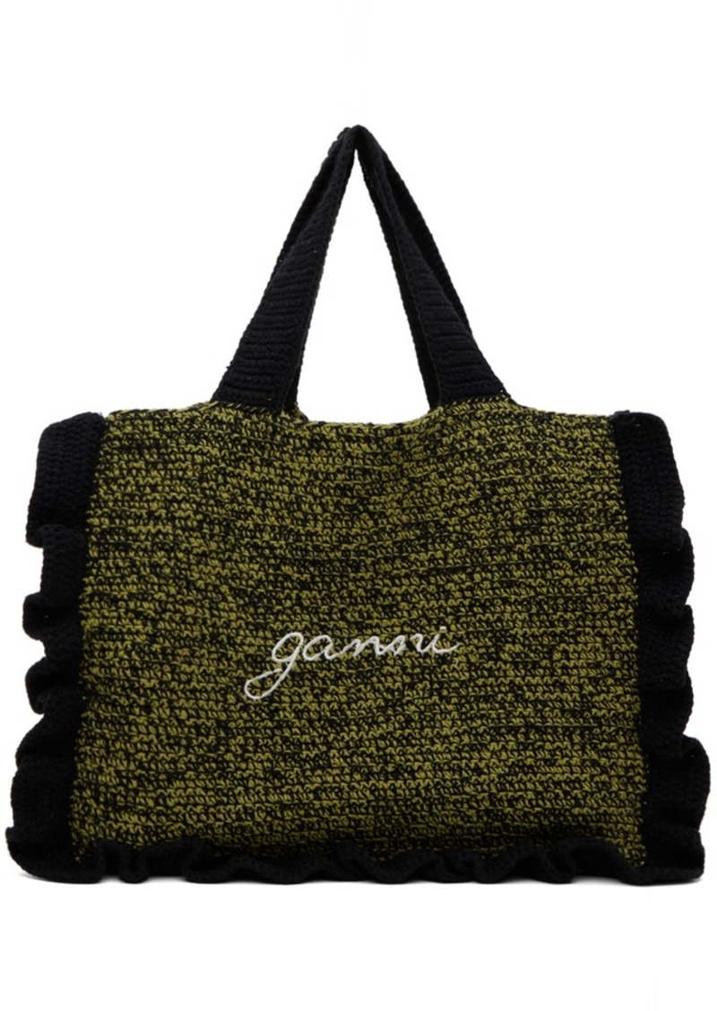 GANNI Black & Green Cotton Crochet Frill Tote