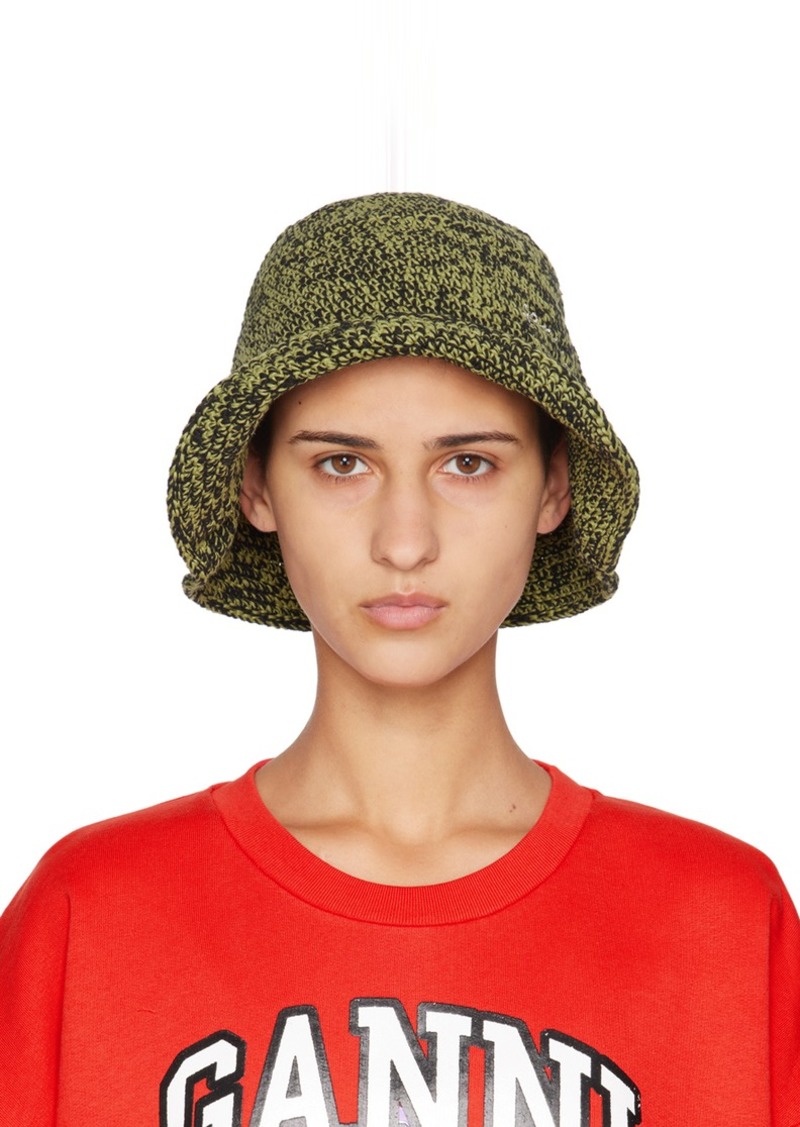 GANNI Black & Green Crochet Bucket Hat