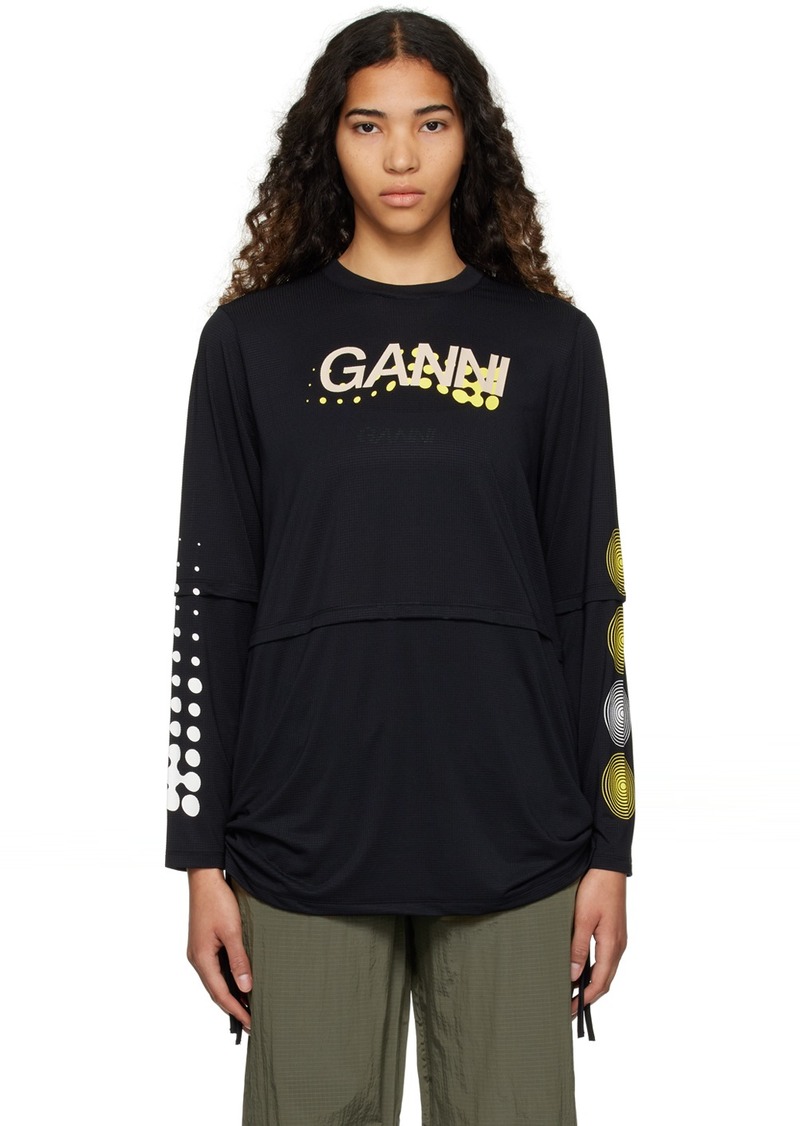 GANNI Black Active Layered Long Sleeve T-Shirt