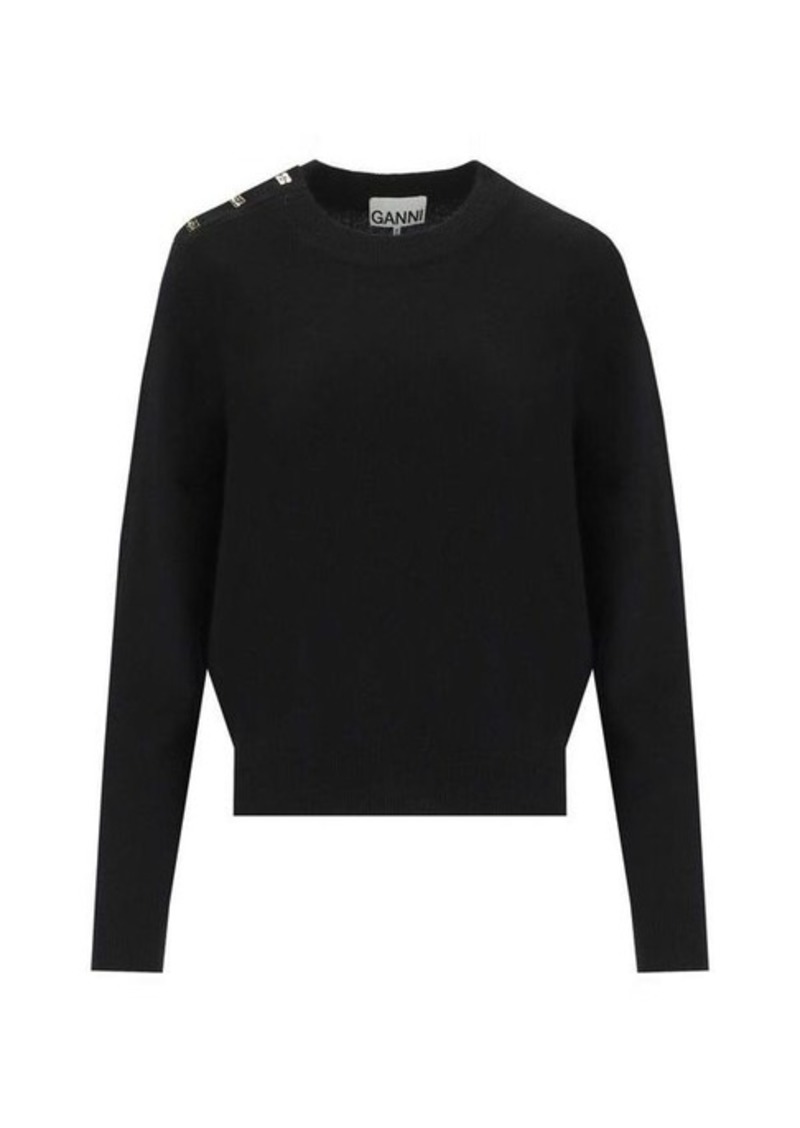 GANNI  BLACK CREWNECK JUMPERS WITH BUTTONS