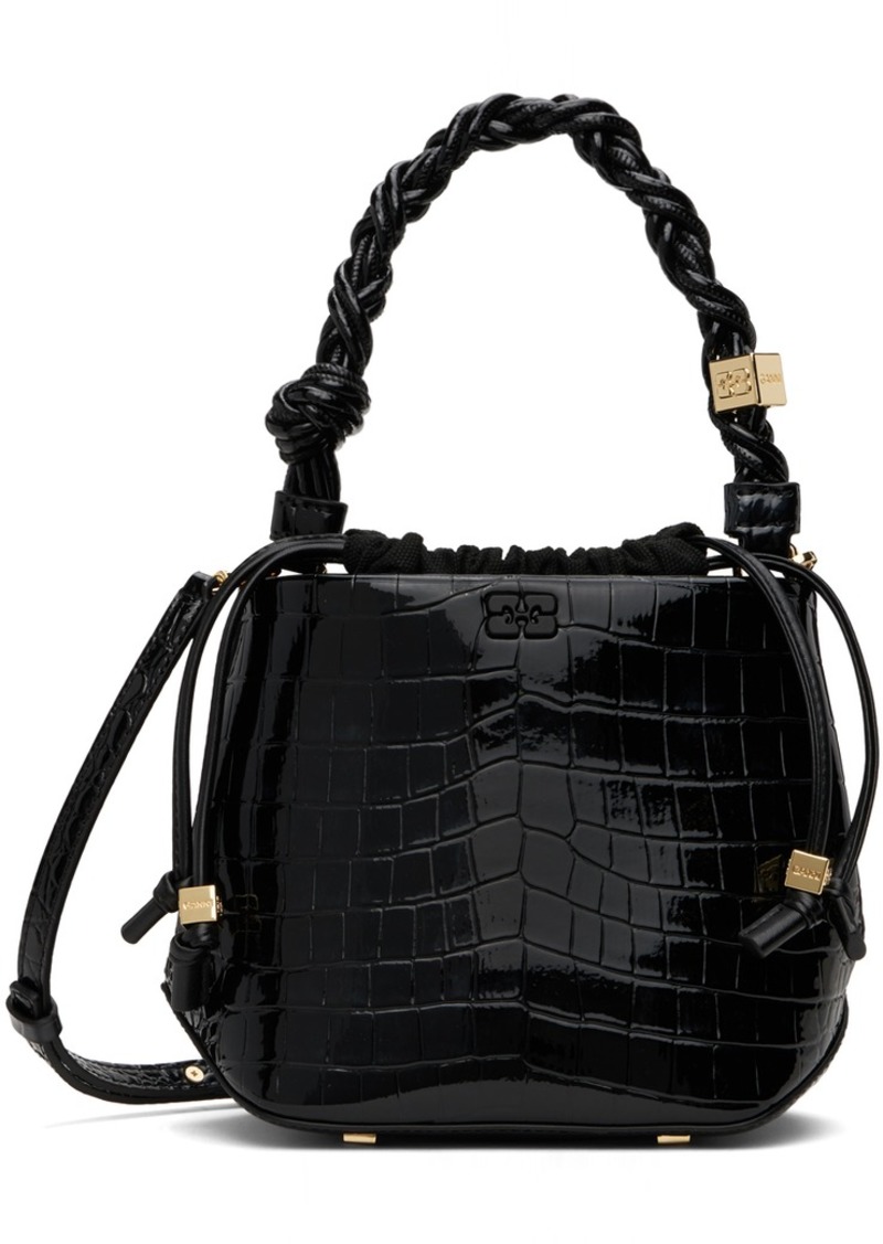 GANNI Black Croc Patent Bou Bucket Bag