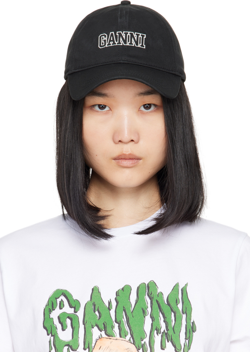 GANNI Black Embroidered Logo Cap