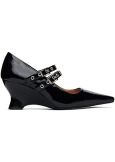 GANNI Black Eyelets Low Wedge Heels