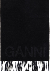 GANNI Black Fringed Wool Scarf