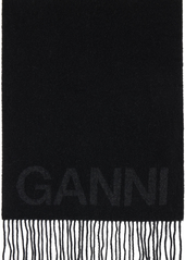 GANNI Black Fringed Wool Scarf