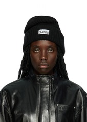 GANNI Black Patch Beanie