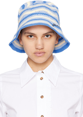 GANNI Blue & Off-White Embroidered Bucket Hat