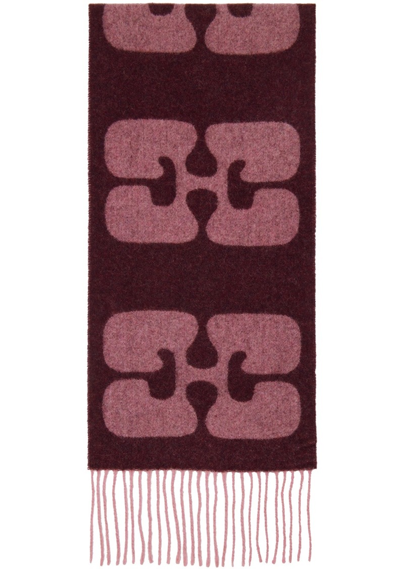 GANNI Burgundy Narrow Logo Scarf