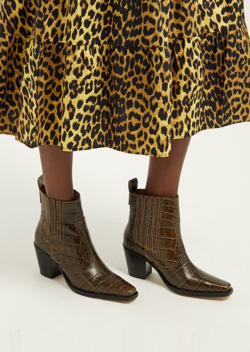 ganni croc effect boots