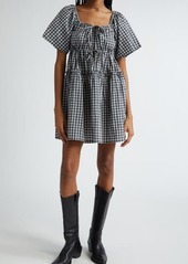 Ganni Check Seersucker Tiered Minidress