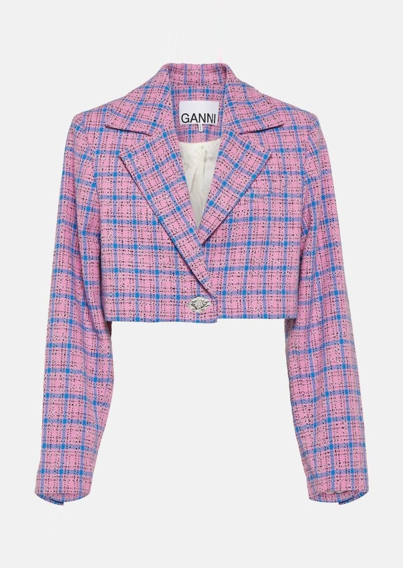 Ganni Checked cropped cotton-blend blazer