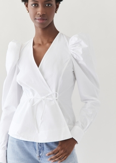 GANNI Cotton Poplin Wrap Blouse