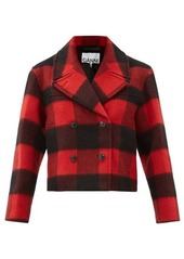 Ganni Double-breasted check wool-blend jacket