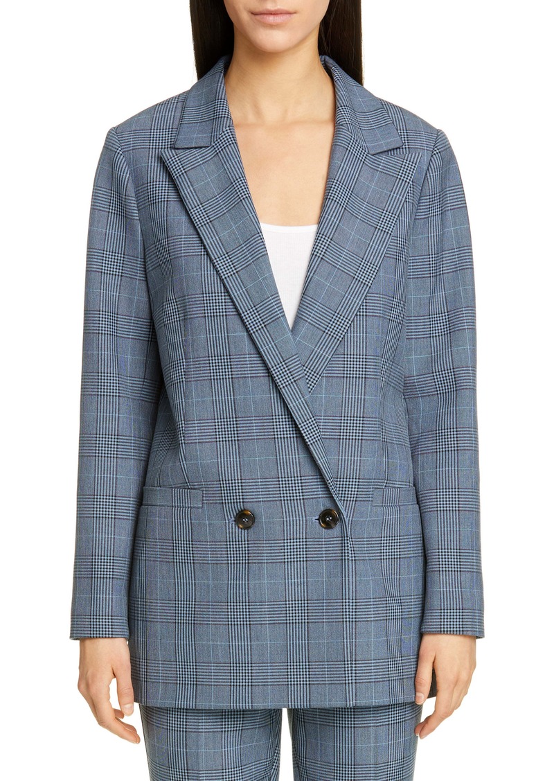 Ganni Double Breasted Plaid Suiting Blazer