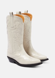 Ganni Embroidered leather cowboy boots