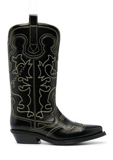 GANNI Embroidered leather western boots