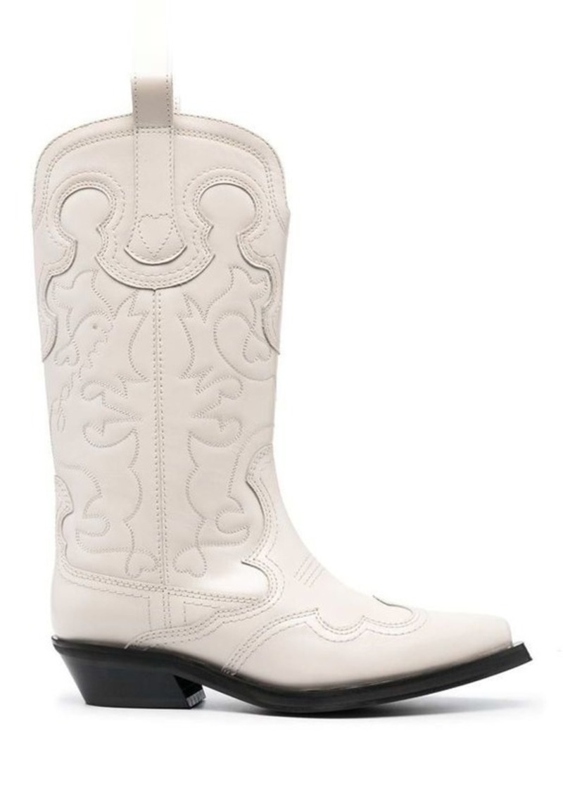 GANNI Embroidered leather western boots