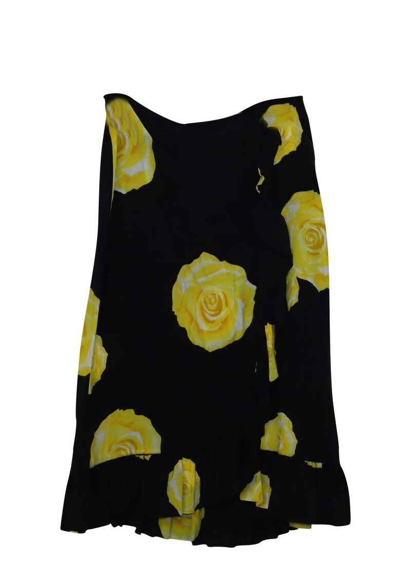 Ganni Fayette Wrap Effect Floral Skirt in Black SIlk