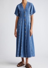 Ganni Future Button Front Organic Cotton Blend Denim Maxi Dress