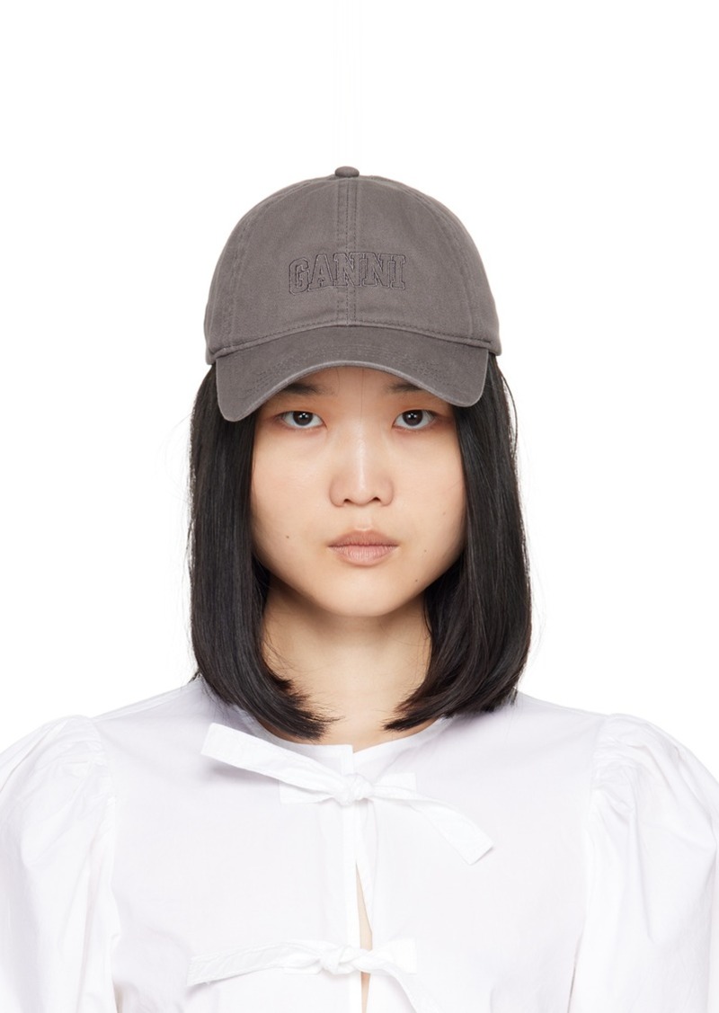 GANNI Gray Embroidered Logo Cap