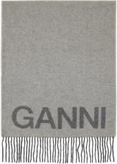 GANNI Gray Fringed Wool Scarf