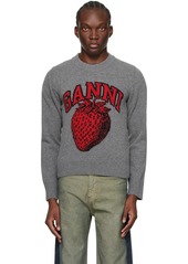 GANNI Gray Strawberry Sweater