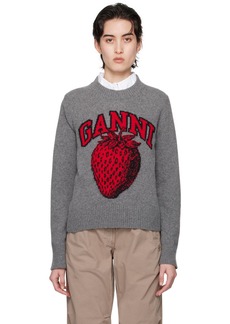 GANNI Gray Strawberry Sweater