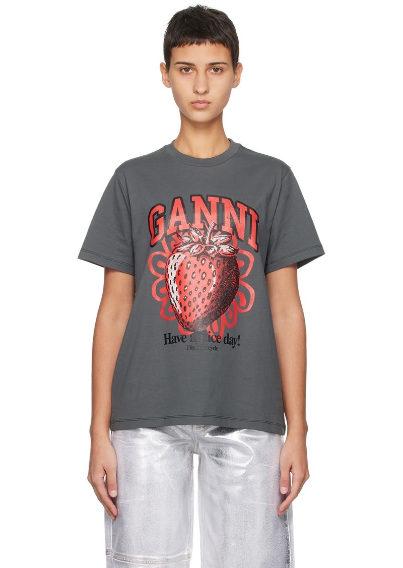 GANNI Gray Strawberry T-Shirt