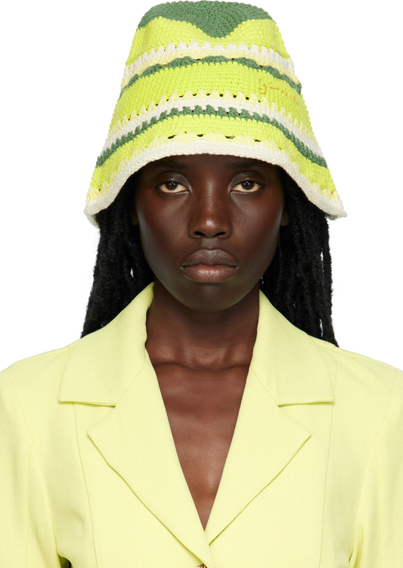 GANNI Green Embroidered Bucket Hat