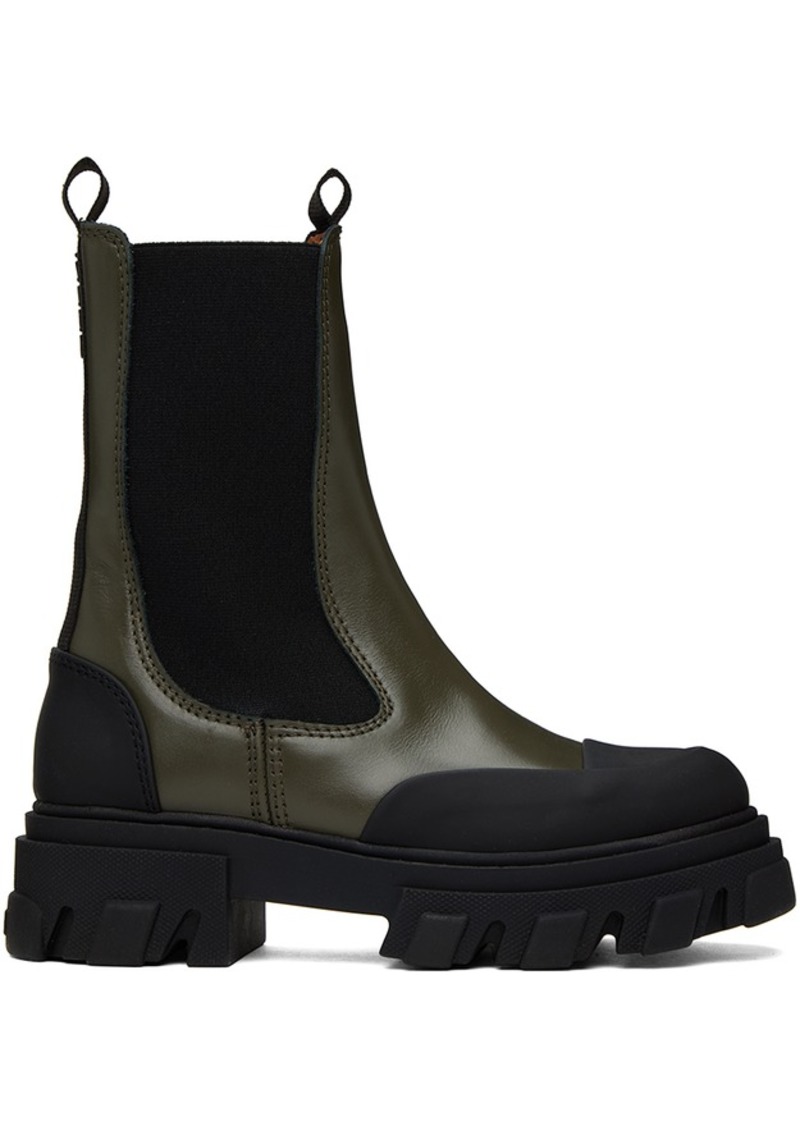 GANNI Green Leather Chelsea Boots