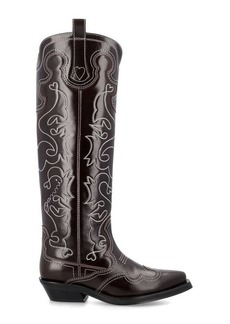 GANNI Knee High Embroidered Western Boots