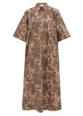 Ganni Leaf-print organic cotton-poplin midi shirt dress