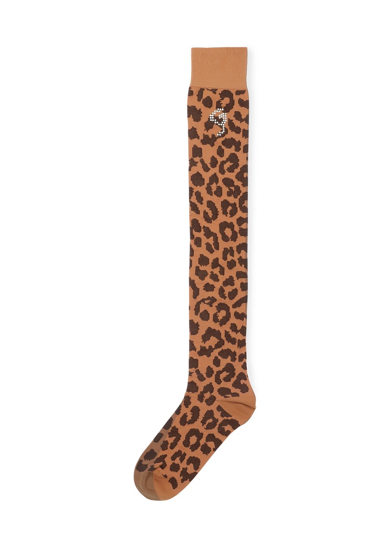 Ganni Leopard Print Knee Socks