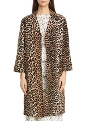 Ganni Leopard Print Linen & Cotton Coat