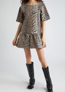 Ganni Leopard Print Open Back Organic Cotton Stretch Twill Minidress at Nordstrom